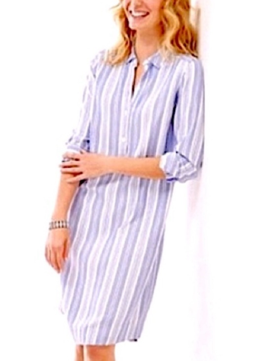 J. Jill Dresses & Skirts - J. Jill Light Blue and White Striped Midi Shirt Dress with Pockets Sz XL (DJ5)